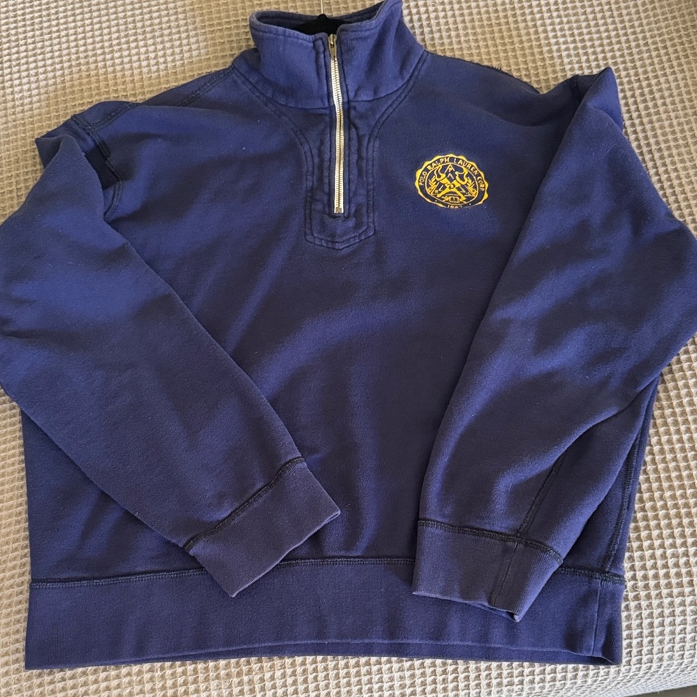 VINTAGE Ralph Lauren Sport pullover sweatshirt, zip collar in dark blue GC
